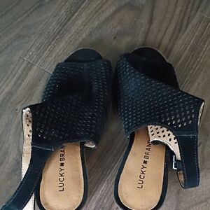 Lucky Brand Perforated Black Sandals